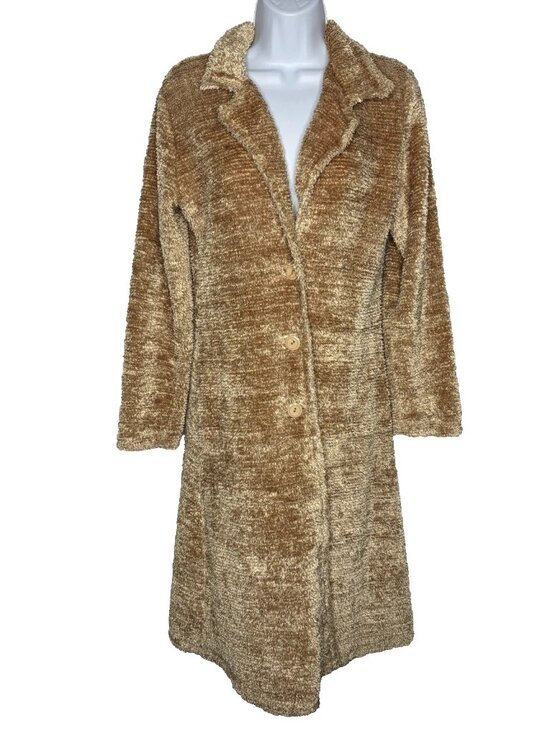 Pretty Good Sweaters - Vintage 90s Pretty Good Chenille Sweater Coat Size M Golden Brown Shag Longline